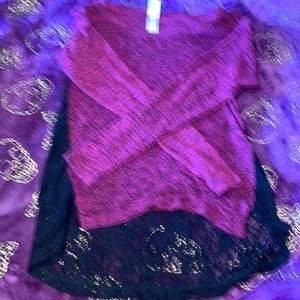 Pink and black top with black lace bottom with side slits